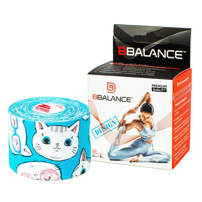 Кинезио тейп Bio Balance Tape 5см х 5м голубой/котята
